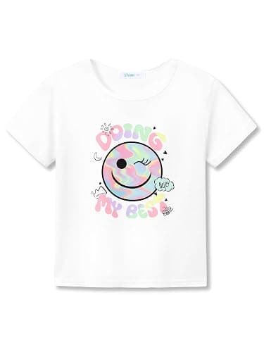 Dvenki Girls’ Graphic Tees - Gymnastics Theme, Roller Skating & Butterfly Shirts Smiling Face Print Casual Top Size 6-18 - Image 1