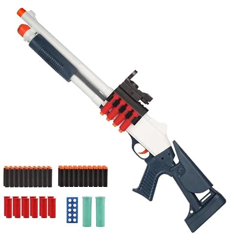 BIU BLASTER 30-Inch Shell Ejecting Foam Blaster Shotgun Soft Bullet Gun with 14 Shell Casings 50 Foam Darts Realistic Pump-Action Shotgun for 14+ Years (Blue&White) - Image 1