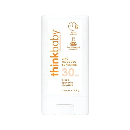 Thinkbaby SPF 30 Sunscreen Stick – Safe, Natural, Water Resistant Sun Cream for Babies, Kids & Adults – Mineral UVA/UVB Sun Protection – Reef Friendly Travel Stick, 0.64 oz - Image 1
