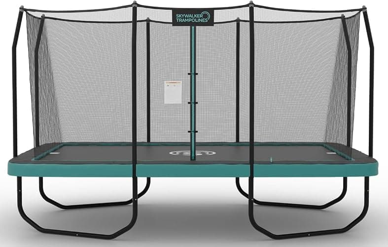 SKYWALKER TRAMPOLINES 12 FT 15 FT Round Trampoline with Safety Enclosure Net, 9 x 15 FT Rectangle Outdoor Trampoline, Recreational Trampoline for Kids - 9x15 FT - Teal - Image 1