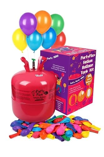 Party Flex Helium Tank for Balloons – 22L Disposable Helium Balloon Tank Kit Fills Up to 100 Balloons – Includes 50 Balloons & Ribbon – Portable Helium Tank for Birthday, Wedding & Party Decorations - Image 1