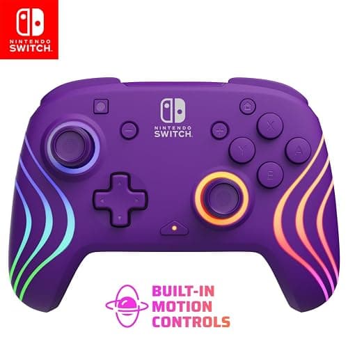 PDP Gaming Afterglow Wave Wireless Nintendo Switch Pro Controller - Officially Licensed, Nintendo Switch 2, Switch Lite/OLED, RGB LED Customization, App Controls, Rechargeable Battery Power - Purple - Image 1