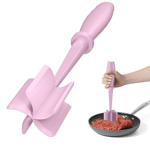 Meat Chopper, Hamburger Grinder, Premium Heat Resistant Smasher for Ground Beef, Burger Grinder Nylon Potato Mix Tool-Pink - Image 1
