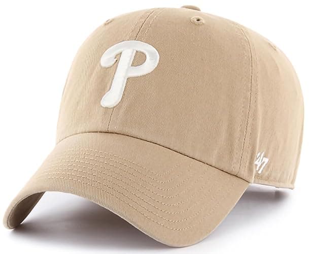 47 Brand MLB Khaki White Primary Logo Clean Up Adjustable Strap Baseball Dad Hat Cap, Adult One Size Fits All - Image 1