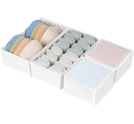 DIMJ Drawer Organizers - Set of 4 Fabric Closet Organizers and Storage, Drawer Dividers for Baby Clothes, Socks, Belt, Tie (White) - Image 1