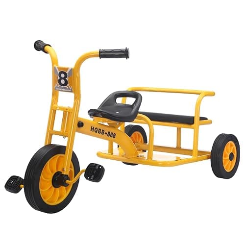 WOGDKS Kids Tricycle for Ages 3-8, Double Kids Trike with Passenger Seat | Preschool Tricycles Ages 3-5, Airless Rubber Tires, Adjustable Seat, Carbon Steel Frame, Gift for Boys Girls Ages 3-8 - Image 1