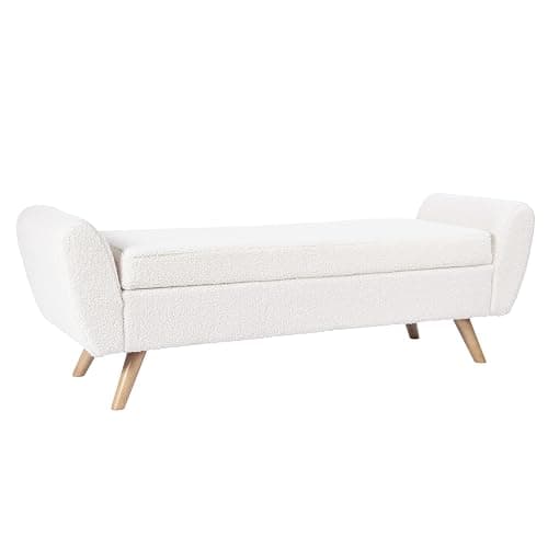 HomePop Modern Storage Bench with Wood Legs |Homepop Home DΓ©cor|Bench with Storage for Living Room & Bedroom - Sherpa Cream - Image 1