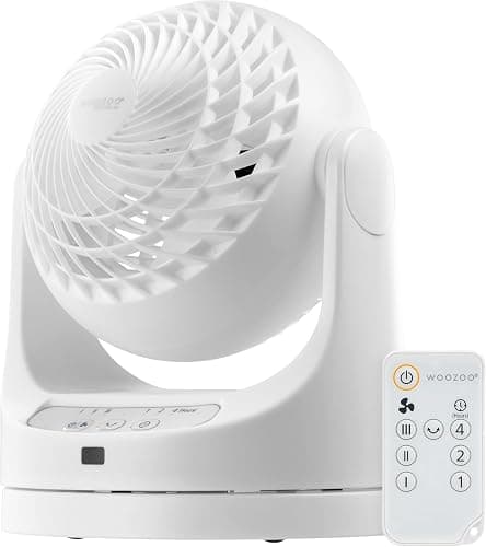 IRIS USA WOOZOO Desk Fan with Remote, Oscillating Air Circulator, 3 Speeds, 46ft Max Air Distance, 112° Adjustable Vertical Tilt, 23db Quiet Motor, Small Fan for Bedroom, Office, Dorm, White - Image 1
