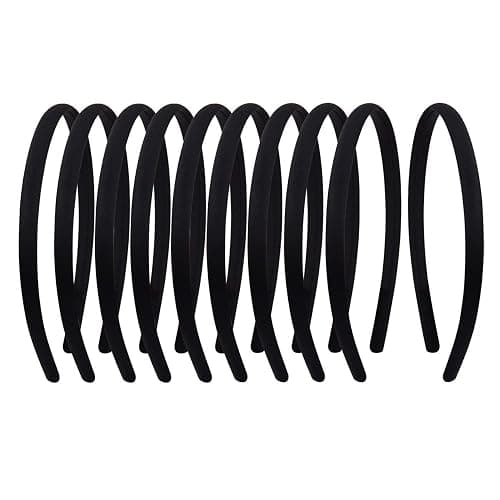 Suyegirl 20Pcs Women's Fabric Covered Satin Headbands 1CM Wide Black Ribbon Head Bands Girl's Black Headband Thin Hard Hairbands DIY Hair Pieces Accessories - Image 1