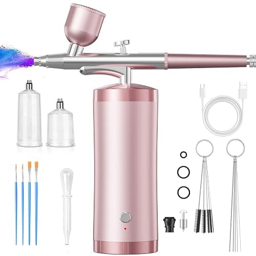Wireless Cordless Airbrush Kit with Portable Rechargeable Air Compressor, Dual Action Air Brush Spray Gun Ideal for Nail Art, Barber Hair Dye, Face Makeup, Model Painting, Cake Decorating & DIY Crafts - Image 1
