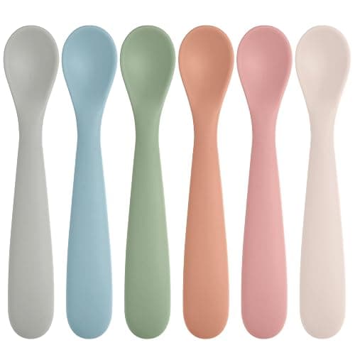 Eascrozn 6 Pack Silicone Baby Spoons, Baby Spoons Self Feeding 6 Months+, BPA Free, Soft Tip Baby Utensils Feeding Spoon, Baby Led Weaning Supplies, Dishwasher and Boil Safe - Image 1