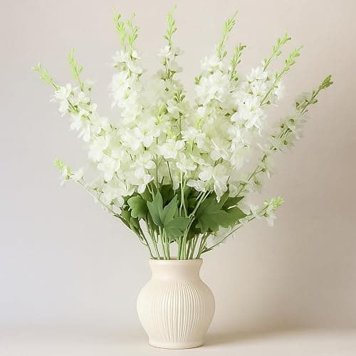 Thiccywoov 24 Pcs Delphinium Artificial Flower 35.4'' Long Larkspur Stem Silk Fake Faux Flowers Bulk for Tall Vase Floral Arrangements Home Centerpiece Table Wedding Decor (White) - Image 1