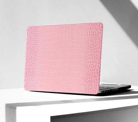 KEROM Compatible with Crocodile MacBook Air 13 inch Case 2021 2020 2019 2018 M1 A2337 A2179 A1932, Textured Elegant Luxury Aligator Skin Snakeskin PU Leather Hardshell Case & Keyboard Cover, Pink - Image 1