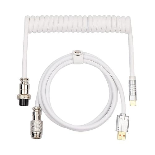 EPOMAKER Puff Aviator Coiled USB Cable, Type C Detachable Mechanical Gaming Keyboard Cable for Win/Mac/Gamers, Suitable for RT100/TH68 PRO/TH80 PRO/TH96/TH80 SE/CIDOO V65. etc(Puff White) - Image 1