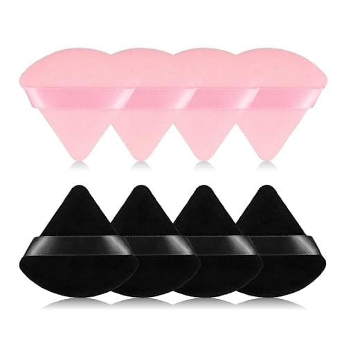 8Pcs of Triangular Powder Puff Makeup Sponges, Made of Super-soft Velvet, Designed for Contouring, Eye, and Corner, Beauty Blender Foundation Mixing Container.(Black&Pink) - Image 1