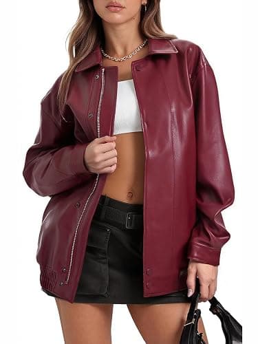 Moreone Womens Oversized Leather Jackets Faux Motorcycle Biker Bomber Zip Up Coats Fall Outfits Fashion Clothes 2025 - Image 1