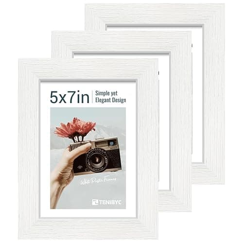 TENIBYC 5x7 Picture Frame 3 Pack - White Woodgrain, Solid Wood & HD Tempered Glass, Table Display or Wall Hanging - Image 1