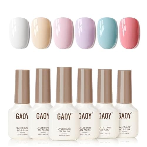 GAOY Gel Nail Polish Set including BabyBlue, Periwinkle Pastel Purple, Dusty Pink White Yellow for Manicure and Nail Art DIY at Home or Salon - Image 1
