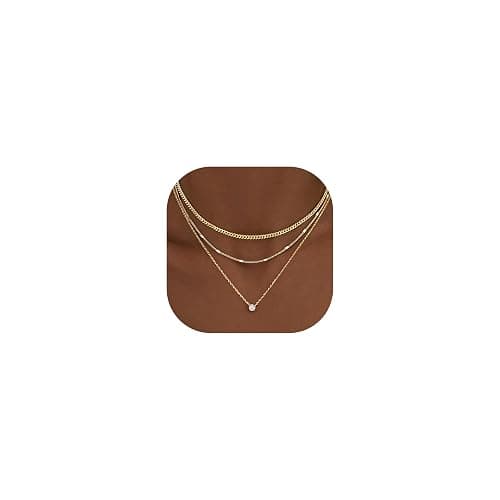 WomenGifts Layered Gold Necklaces for Women, 14K Gold Silver Plated Dainty Pendant Necklace Set with Cubic Zirconia Circle, Chunky Stackable Cuban Chain Choker, Trendy Waterproof Jewelry Gift - Image 1