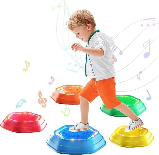 Holyton 5er-Set Balanciersteine für Kinder, mit Licht und Musik, rutschfest und stapelbar, ideal für drinnen und draußen, Gleichgewichtstraining für Kinder - Image 1