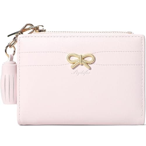 Fashion Wallets Girls Cute Small Bow Wallet Aesthetic Card Holder Bifold Wallet Coin Purse Cash Pocket with Zipper for Women (Bi-Fold Wallet, Pink) - Image 1