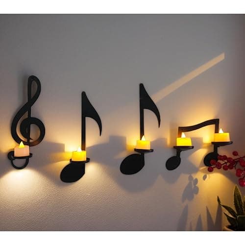 ZAYHENYOO Music Note Wall Decor Candle Sconces Holder Set of 4 Black Metal Decorative Sconces for Kitchens,Porch,Living Rooms,Entryway,Fireplaces,Stairway - Image 1