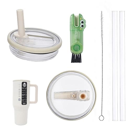 canbeyond 2pcs Cream flip straw lid compatible with HydroJug Traveler 40oz bottle,with water bottle brush and straw brush - Image 1