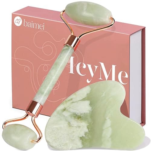 BAIMEI IcyMe Jade Roller & Gua Sha Set Face Roller and Gua Sha Facial Tools for Skin Care Routine and Puffiness, Self Care Gift for Men Women - Light Green - Image 1