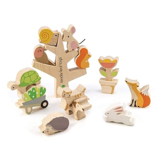 Tender Leaf Toys - Stacking Garden Friends - 14 Pcs Wooden Stacking & Balancing Toy & Educational Game with Free Travel Bag - Early Learning Develops Strategic Thinking & Fine Motor Skills - Age 18m+ - Image 1