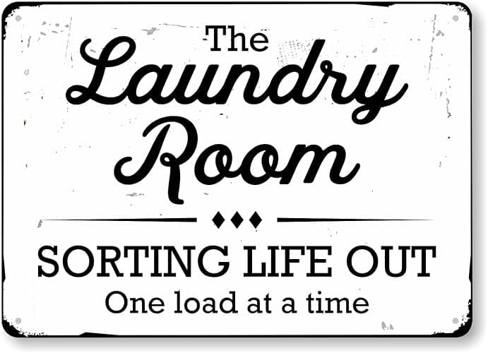 SmartSign Funny Laundry Room Sign, “Sorting Life Out One Load At A Time” Vintage Decor Sign, 10" x 14", 40 mil Laminated Rustproof Aluminum, Black & Rustic White, Made in USA - Image 1