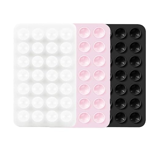 Rookii 3 PCS Double Sided Phone Suction Pad,Sticky Phone Case for Wall ands-Free Fidget Toy Mirror Shower,Suction Cup Holder for Car Mobile Power Supplies (Black White Pink) - Image 1