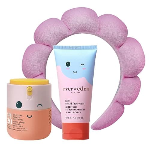 Happy Morning DUO Kids Spa Headband for Girls: Clean & Vegan Skin Care Bundle | Cloud Face Wash + SPF 20 Mineral Face Cream | Non-Toxic | Easy-to-Use Skincare - Image 1