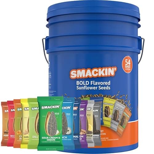 SMACKIN' Sunflower Seeds, Roasted Jumbo Small-Batch, American Made - 8 Flavor Variety. 1.5oz bags (54 Pack Bucket) - Variety - Image 1