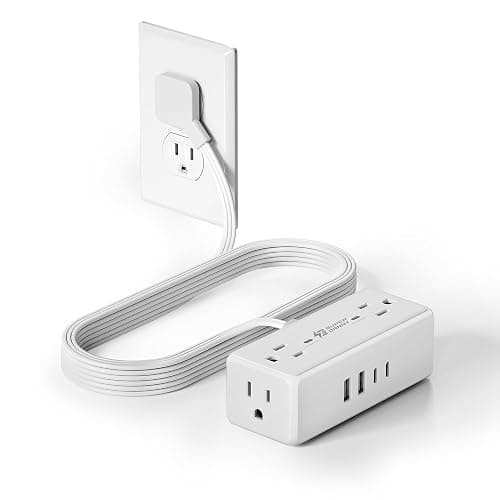 6 Ft Flat Plug Extension Cord with Multiple Outlets, SUPERDANNY Surge Protector Power Bar with 4 Outlets & 4 USB Ports (2 USB C), Small Outlet Extender for Home, Office Supplies, Dorm, Travel, White - Image 1