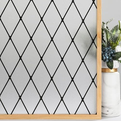 VELIMAX Frosted Black Lattice Window Film Static Cling Window Privacy Films Decorative Glass Vinyl Film for Windows Removable Sun Blocking Anti-UV 17.7x78.7 inches - Image 1