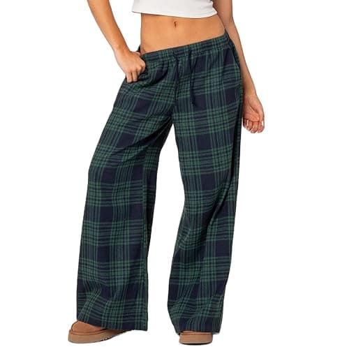 Women Christmas Pajamas Pants Plaid Wide Leg Lounge PJ Bottoms Low Rise Drawstring Pajama Bottom Pants Sleepwear - Image 1