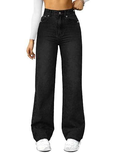 FUNUCA Straight Leg Jeans for Women,High Waisted Wide Leg Loose Microelastic Boyfriend Denim Pants - Image 1