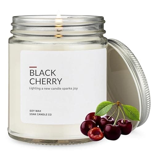 1OAK Soy Wax Scented Candles (Black Cherry) - Black Cherry Candle - Soy Candles for Home Scented - Long Burning Candles Premium - Hand-Poured (7oz.) - Black Cherry - Clear Jar (7oz) - Image 1