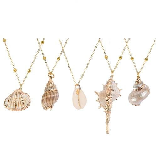 Haceolhada 5Pcs Natural Scallop Conch Seashell Necklace Inlaid with Gold Rimmed Sea Shell Necklace Adjustable Seashell Jewelry Gifts for Women - Gold - Image 1
