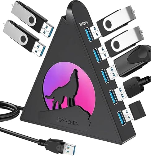 JoyReken 7-Port USB 3.0 Hub, Vertical USB Hub Splitter with RGB Lighting,5Gbps High-Speed Data Transfer and 2FT Extension Cable, Compatible with PC, MacBook, Laptop, PS5, Xbox, Flash Drive, Printer - Image 1