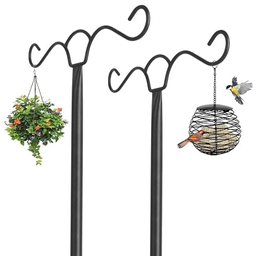 Bird Feeders Hanging Station Stand, 197cm Bird Feeding Poles Hangers Free Standing for Garden Metal Heavy Duty Double Shephreds Crook Hook for Lanterns, Light, 2 Pack - Image 1