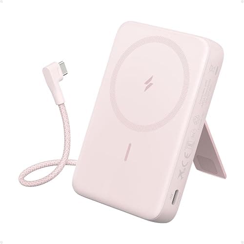 Anker Zolo Magnetic Power Bank, 10,000mAh Wireless Portable Charger with 30W Max Fast Charging, Battery Pack with Built-in USB-C Cable and Adjustable Stand, for iPhone 16/15 Series, AirPods, and More - Pink - Image 1