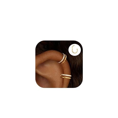 2 PCS Small Cartilage Double-Hoop Helix Conch Piercing Earrings With Cubic Zirconia For Women Trendy 14K Gold Plated Stainless Steel Sets Jewelry - Image 1
