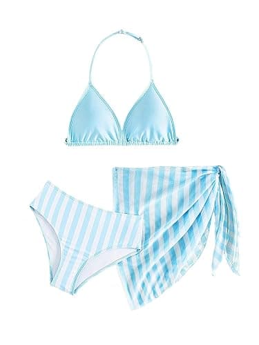 SEGT Girl's 3 Piece Striped Bikini Swimwear Cute Swimsuits Bathing Suit High Waisted with Cover Up Beach Skirt - Image 1