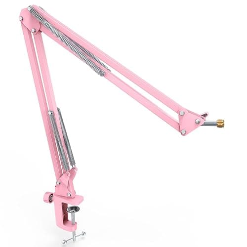 FIFINE Boom Arm Mic Stand, Microphone Arm with Desk Mount for Podcast Streaming Gaming Home Studio, Metal Suspension Scissor Boom Mic Stand-CS1 Pink - Image 1