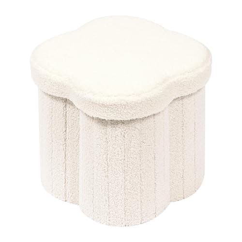 B FSOBEIIALEO Storage Ottoman Cube, Flowers Shaped Ottomans with Storage Foot Stool Footrest for Lving Room, Boucle Ottoman Seat for Dorm Room,Faux Teddy Fur, Cream White 12.6"x12.6"x12.6" - White - Flower 12.6" - Image 1
