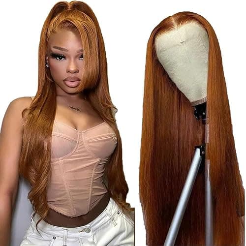 AiPliantfis Glueless Wig Human Hair Wig Echthaar Perücke Damen Straight Perücke Damen Echthaar #30 Brown 4x1 Lace Natural Hairline with Baby Hair Minimal Smell 32 Zoll - Image 1