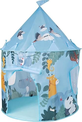 Relsy Blue Kids Pop Up Tent Outdoor Blue Safari Jungle Design, 135cm x 100cm, Kids Play Tent, Adventure Indoor & Outdoor Toys Foldable, Play Den Ball Pit Garden Toys For Toddler Boys & Children - Image 1