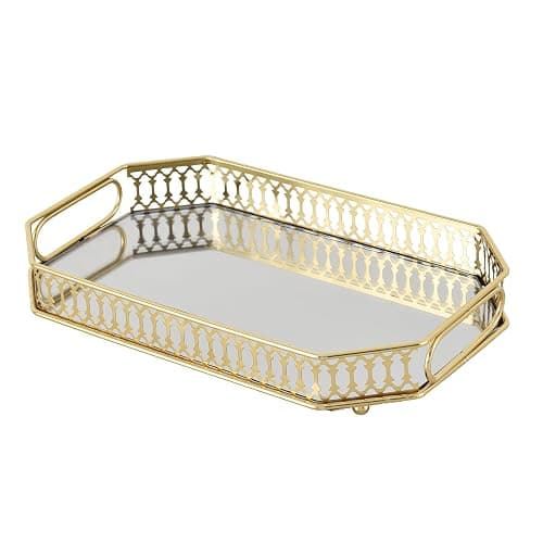 Vintage Gold Mirrored Vanity Mirror Tray Decorative Perfume and Makeup Organizer with Handles for Dresser,Bathroom or Jewelry Display(Small Size) - Image 1