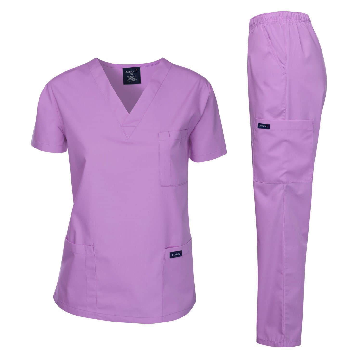 Dagacci Scrubs Medical Uniform Women and Man Scrubs Set Medical Scrubs Top and Pants - X-Small - Lavender - Image 1